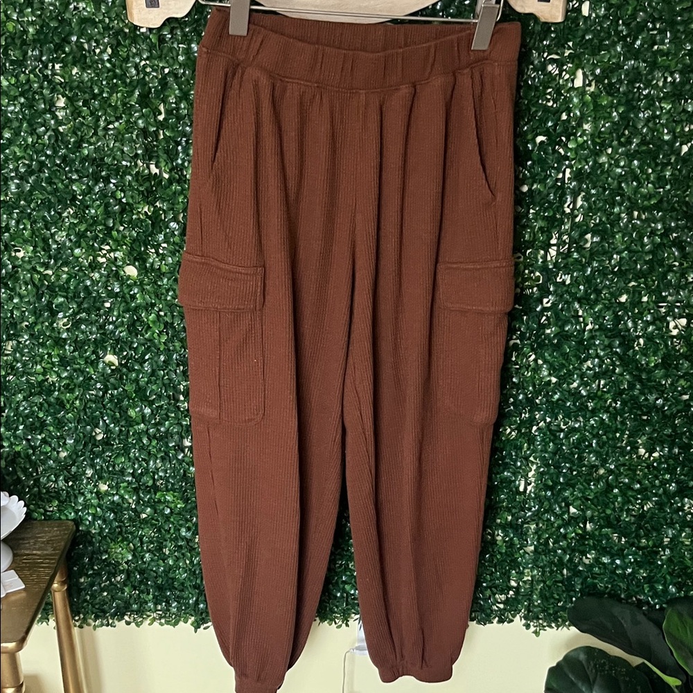 Aerie Brown Waffle Knit Cargo Joggers